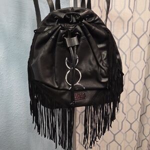 Chic Black Fringe Backpack